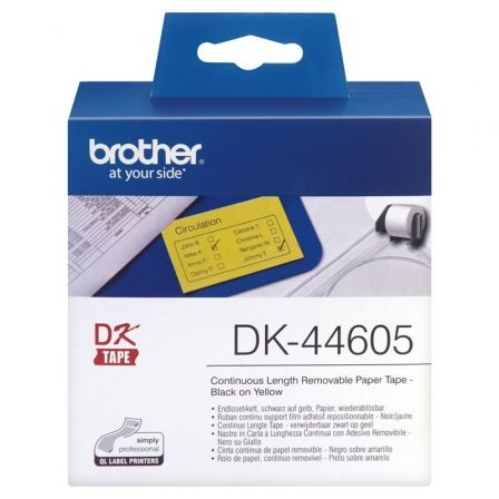 Brother DK-44605 Cinta Continua de Papel Térmico Removible Amarillo 62mm x 30,48m Brother DK-44605 Cinta Continua de Papel Térmico Removible Amarillo 62mm x 30,48m